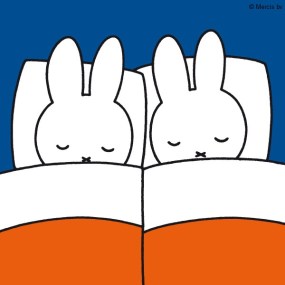 miffy and friend sleeping in bed